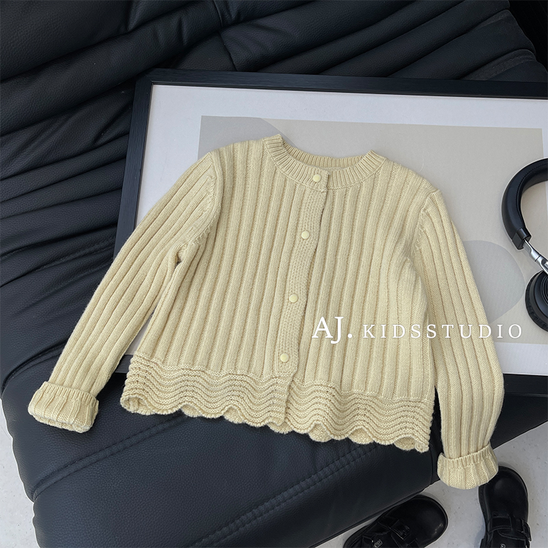 【现货】阿卷2025春秋装儿童小香风波浪纹理下摆休闲针织开衫SJ6212