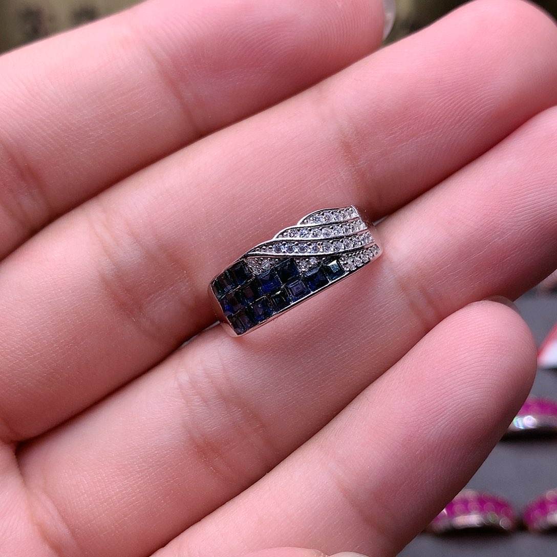 蓝宝石戒指银S925镶嵌