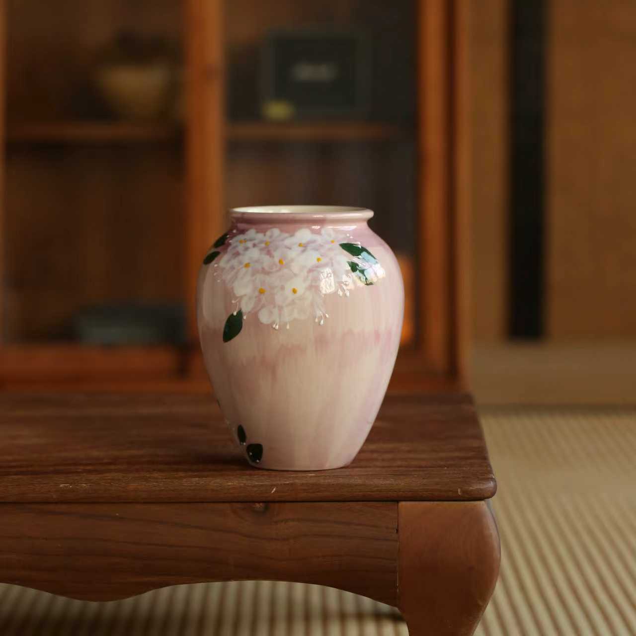 281紫色花瓶景德镇高温釉下彩手工手绘设计师款式