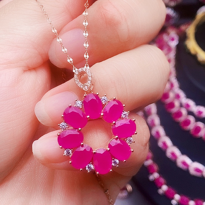 红宝石颈饰银S925镶嵌