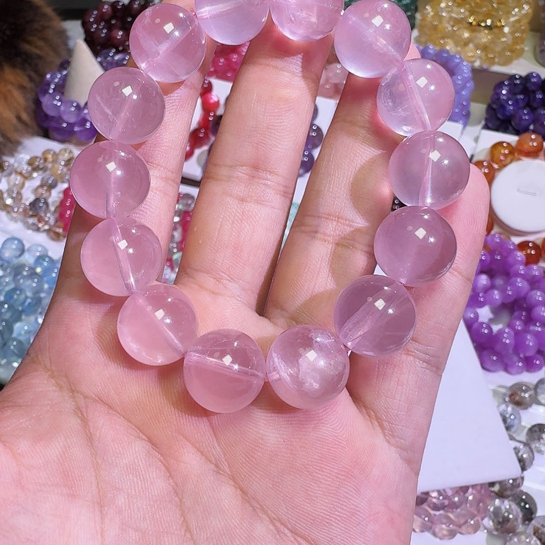 咚***水晶手链未镶嵌粉水晶14.8mm