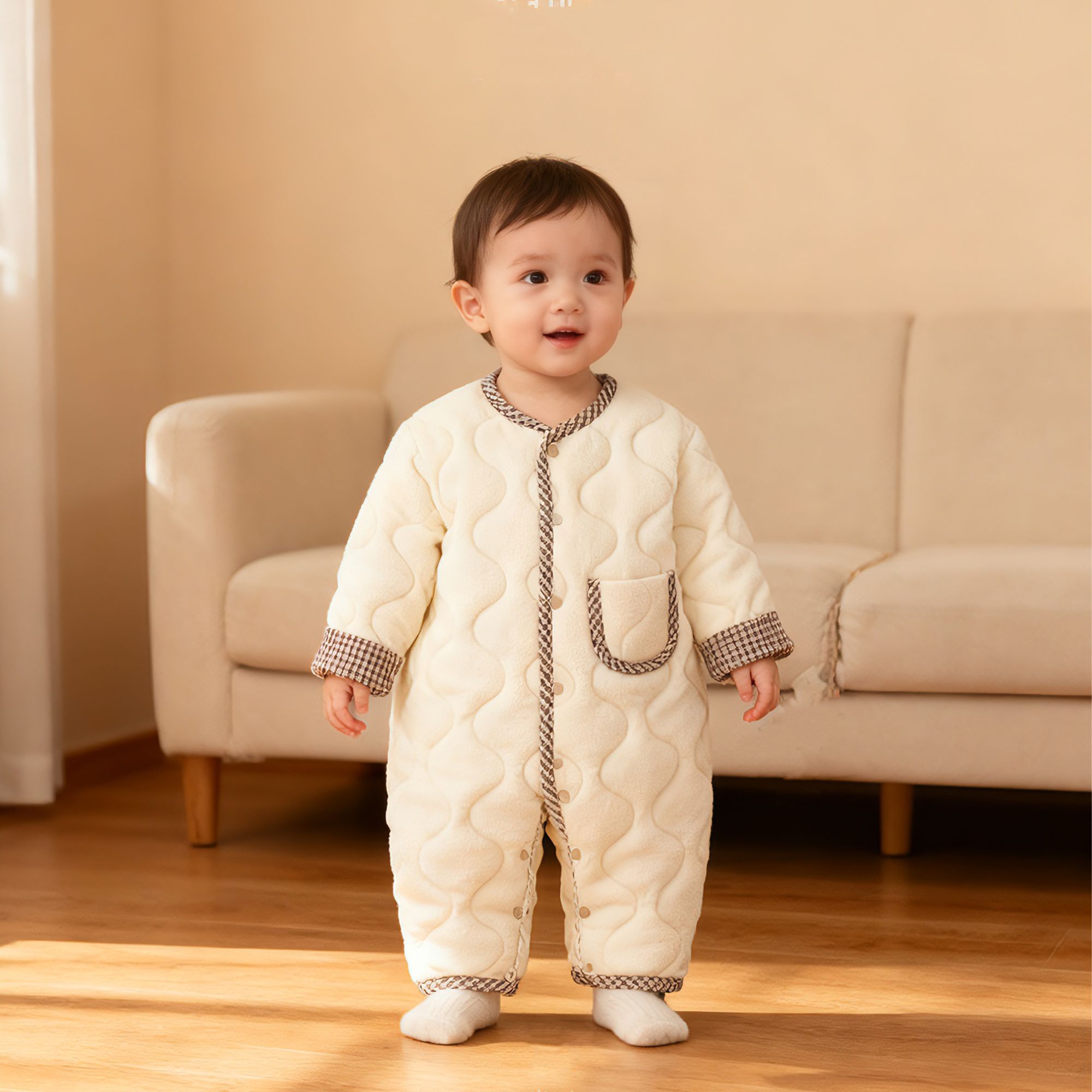 婴儿秋冬保暖棉服连体衣家居外穿男女同款超软棉服