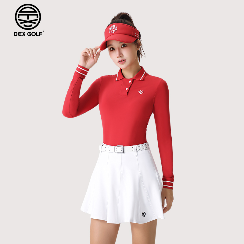 DEXGOLF高尔夫女士长袖T恤秋季新款3103简约时尚翻领polo衫修身