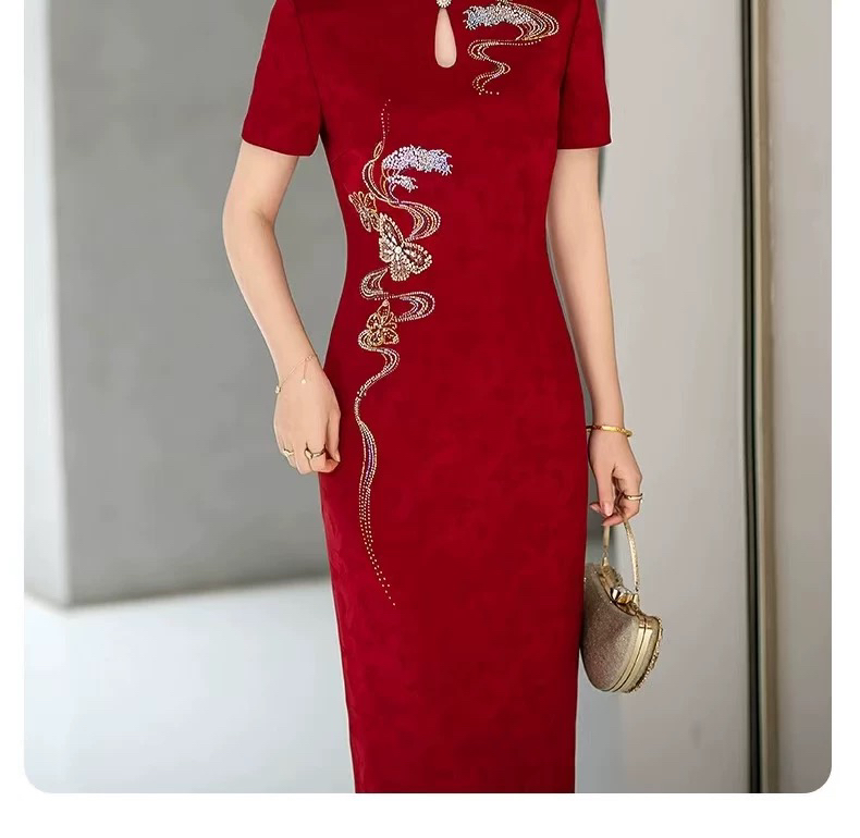 （福气满满）高端醋酸喜妈妈喜婆婆修身显瘦显年轻气质优雅敬酒旗袍