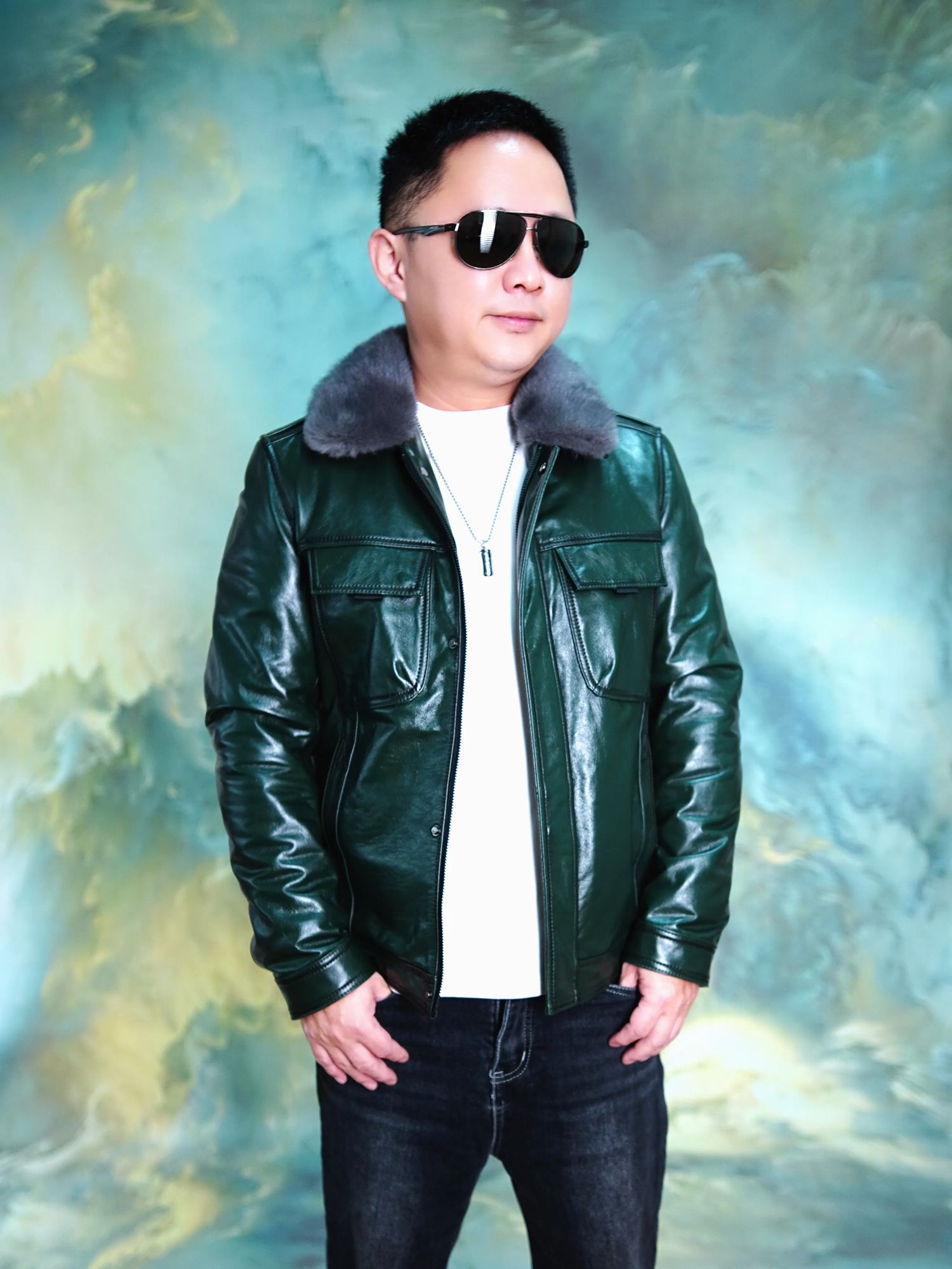 海宁真皮皮衣 脱卸羽绒内胆 短装皮夹克外套KN82237-1