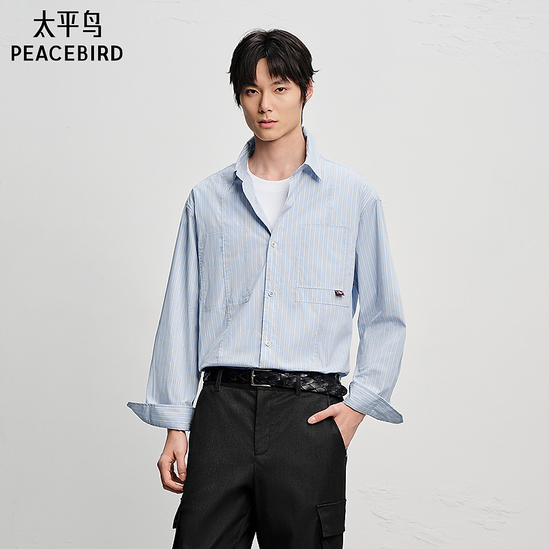【商场同款】太平鸟男装26春新款休闲条纹时尚外穿式衬衫 B2CHG1118