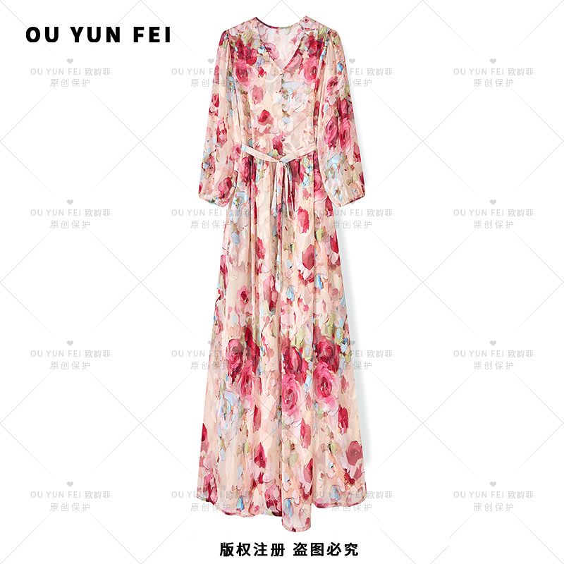 女装连衣裙高级显瘦秋季气质时尚碎花长裙轻奢长裙F1820