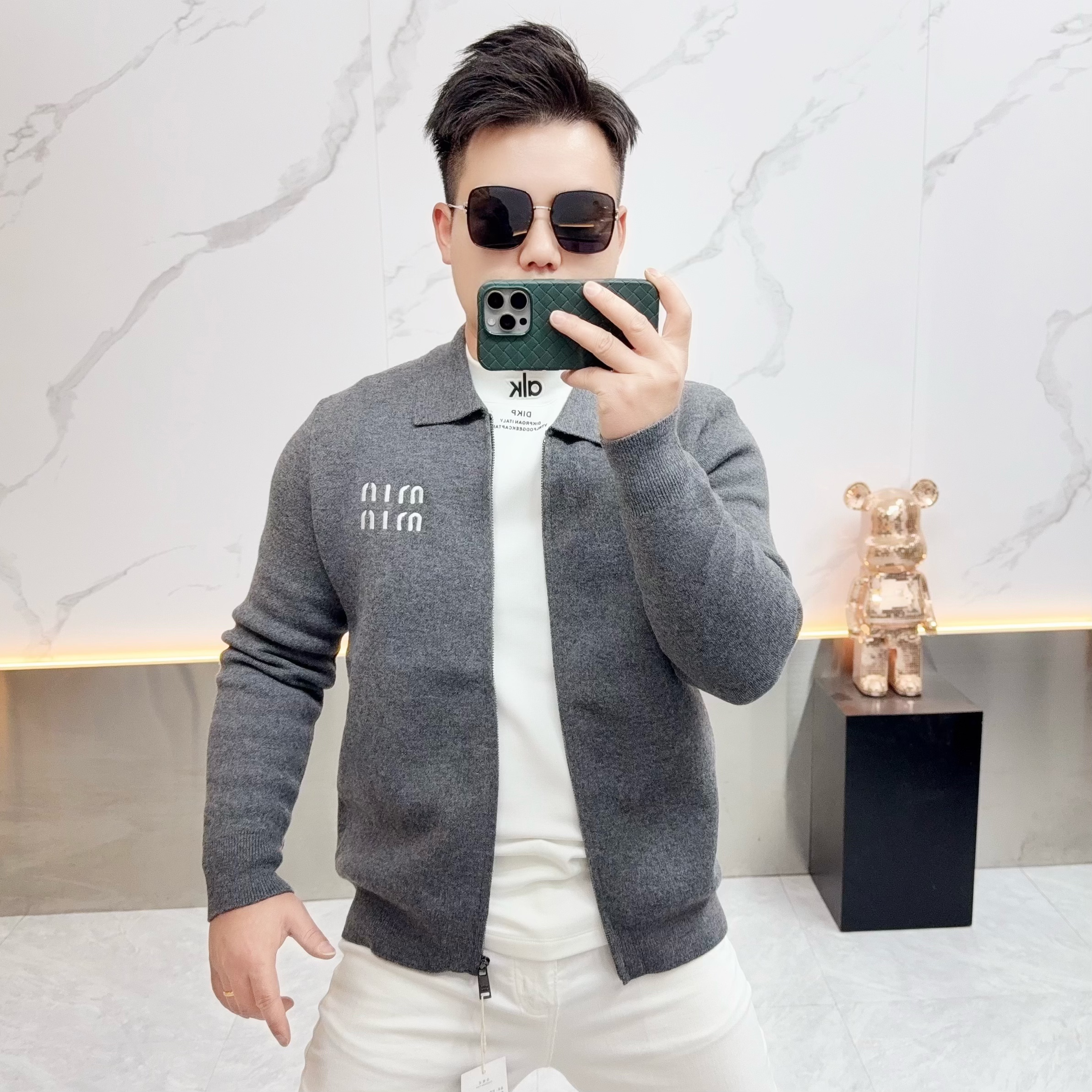 2025秋冬新款男士拉链针织开衫毛衣纯色简约时尚百搭夹克外套