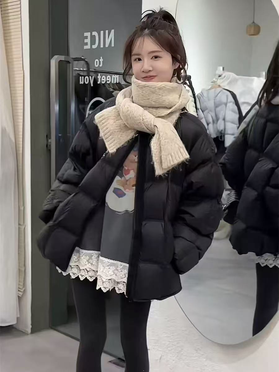 短款保暖纯色女常规圆领棉服棉衣网红时尚加厚立领