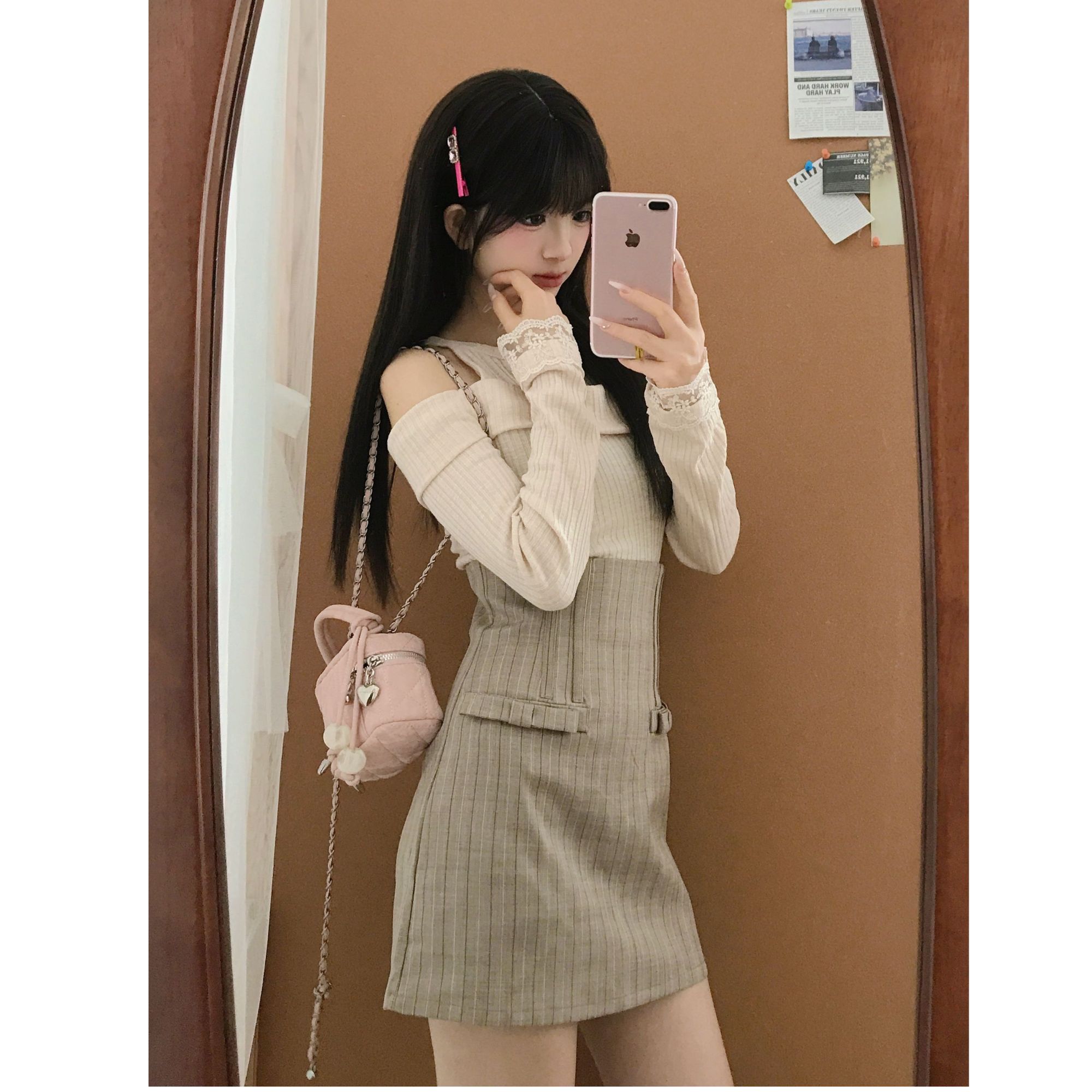 韩系氛围感甜妹穿搭套装 日系甜美上衣+半裙两件套2025秋季女