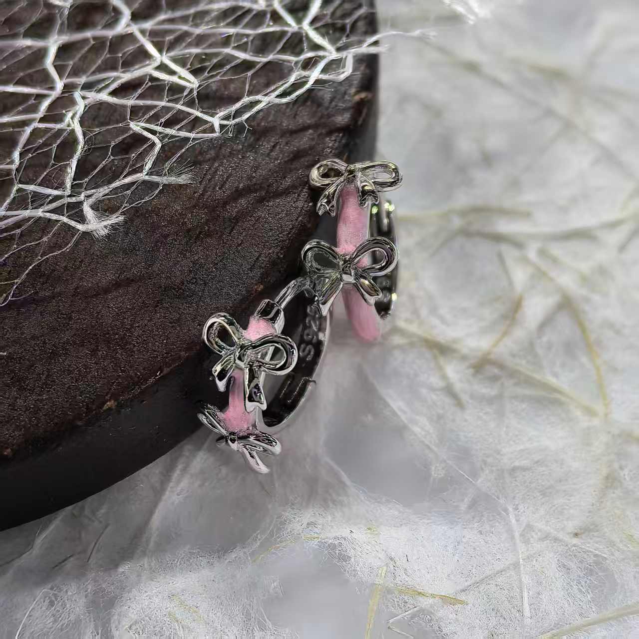 非金属树脂耳饰 韩系少女个性精致小众耳环-粉色蝴蝶结耳扣1054