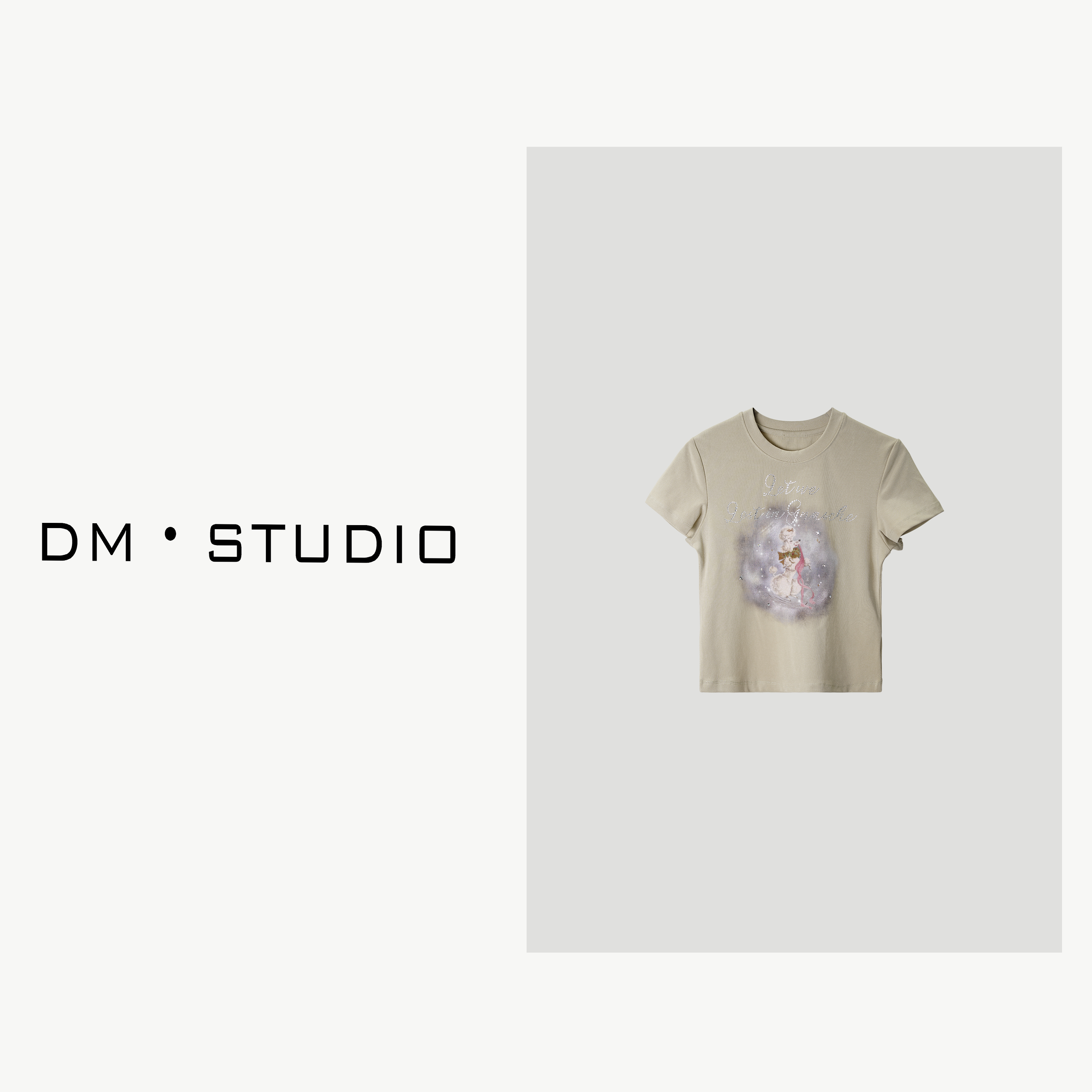 DEDM•STUDIODM/气质修身烫钻印花圆领短袖上衣T恤（M027）