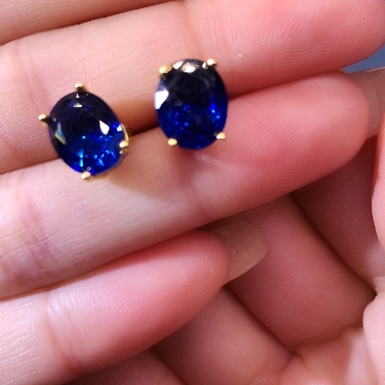 蓝宝石耳饰银S925镶嵌