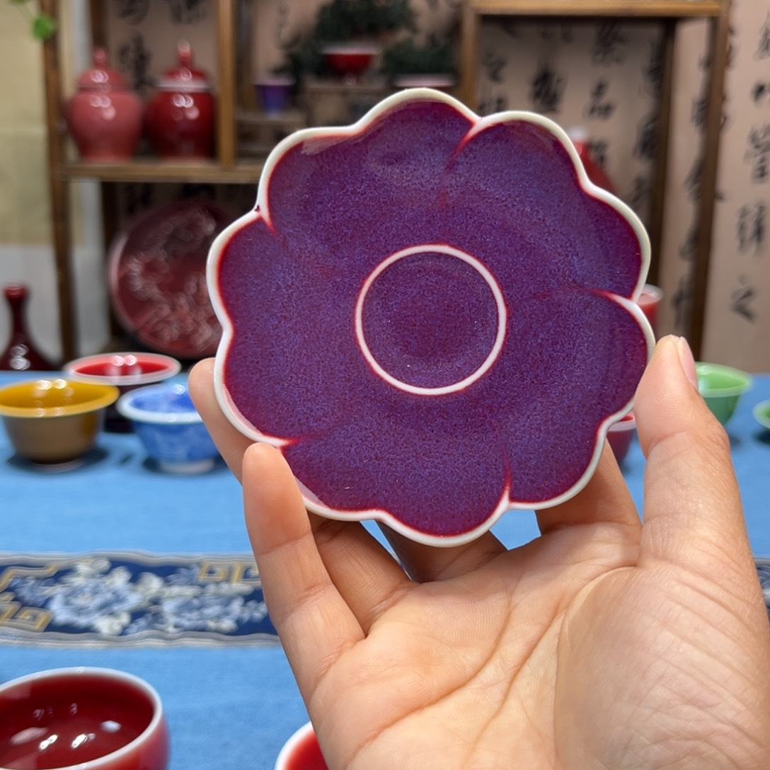 景德镇陶瓷浅行窑紫色杯垫