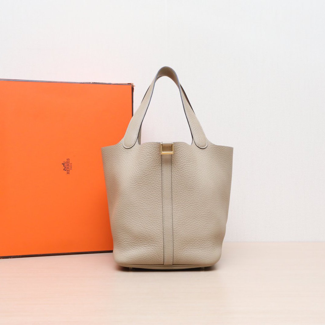 95新 Hermes/爱马仕 小花Jerry活动22 菜篮子 风衣灰 TC皮 Z刻