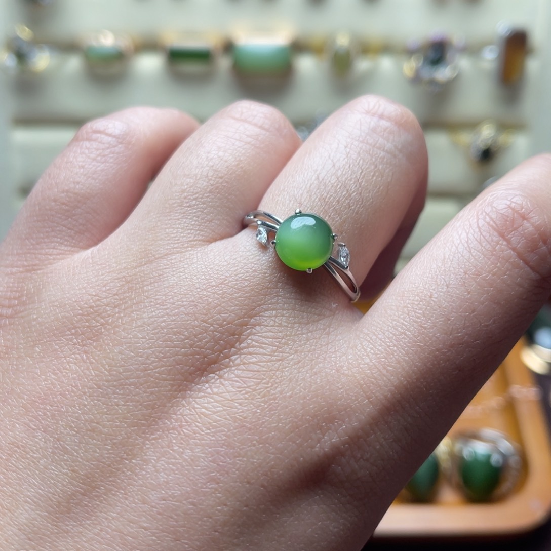 和田玉（碧玉）银S925镶嵌戒指