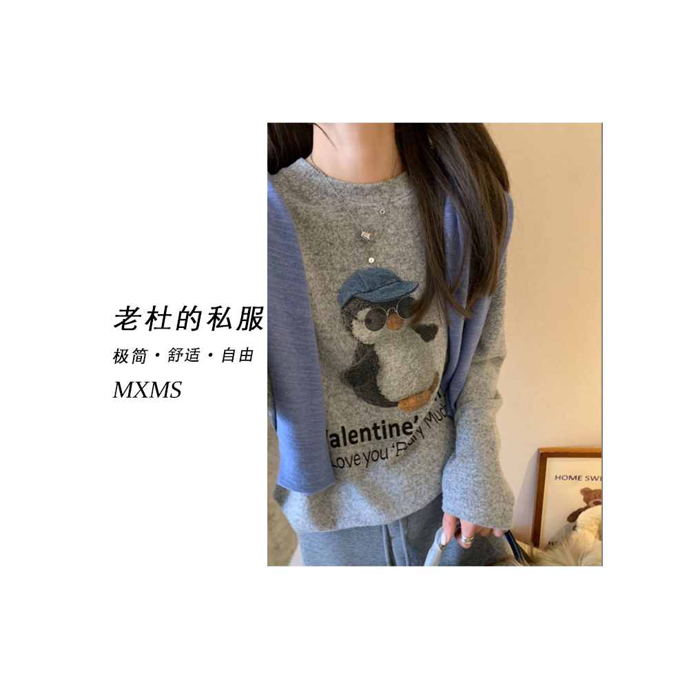 （麦欢尼）241109-“卡通动物”运动墨镜企鹅单面绒加厚打底衫