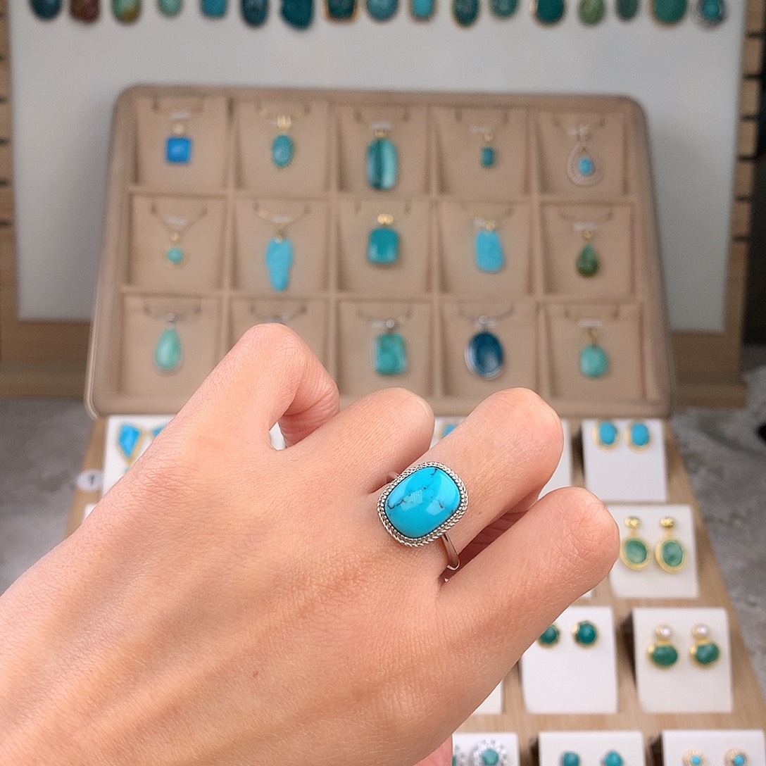 绿松石银S925镶嵌戒指