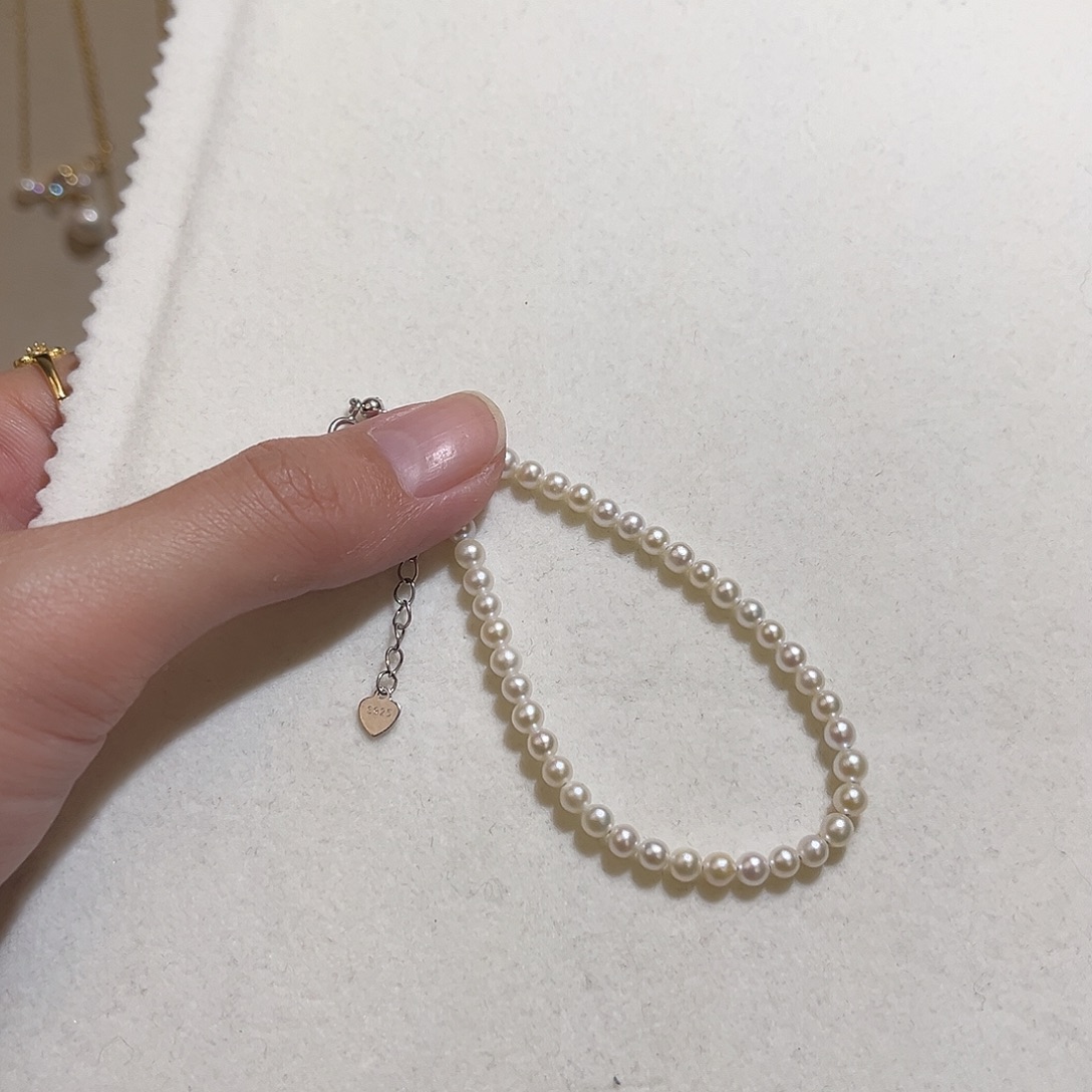 手绳银S925镶嵌淡水珍珠