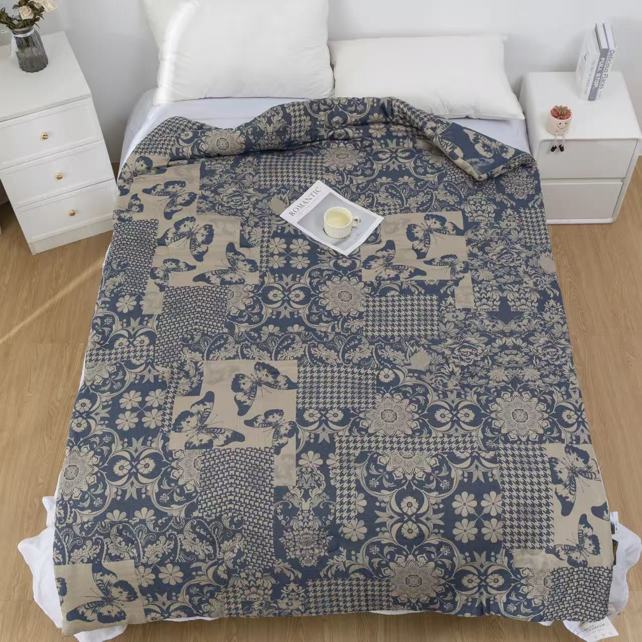 新品高端纯棉双层纱布冬被加厚1.5-2米单人色织提花欧式亲肤柔软