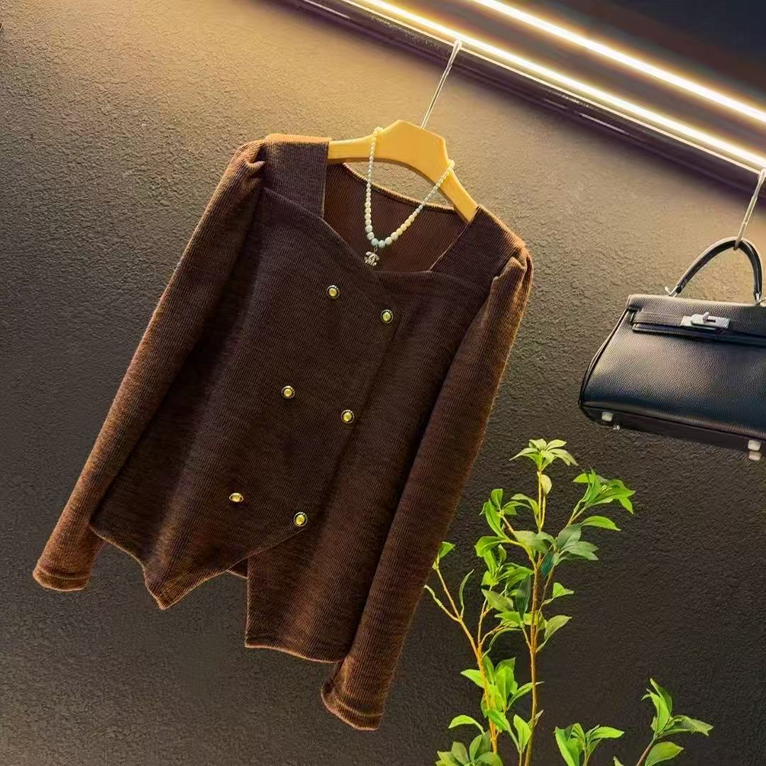 2025秋冬新款加厚时尚双排扣减龄不规则显瘦上衣1655