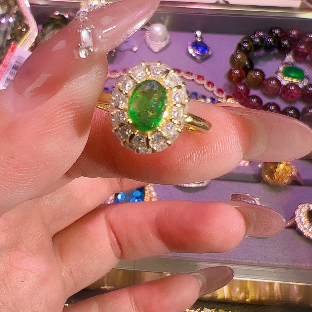 祖母绿戒指银S925镶嵌