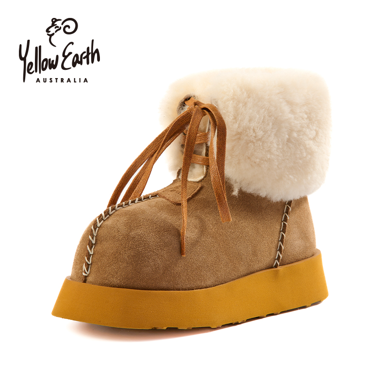 YellowEarth2025新款秋冬皮毛一体SUSU系带防水短筒雪地靴WLW67X