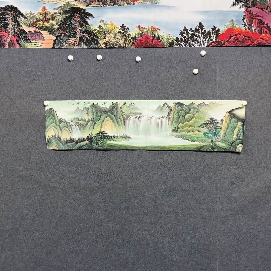 国画四尺对开山水一副