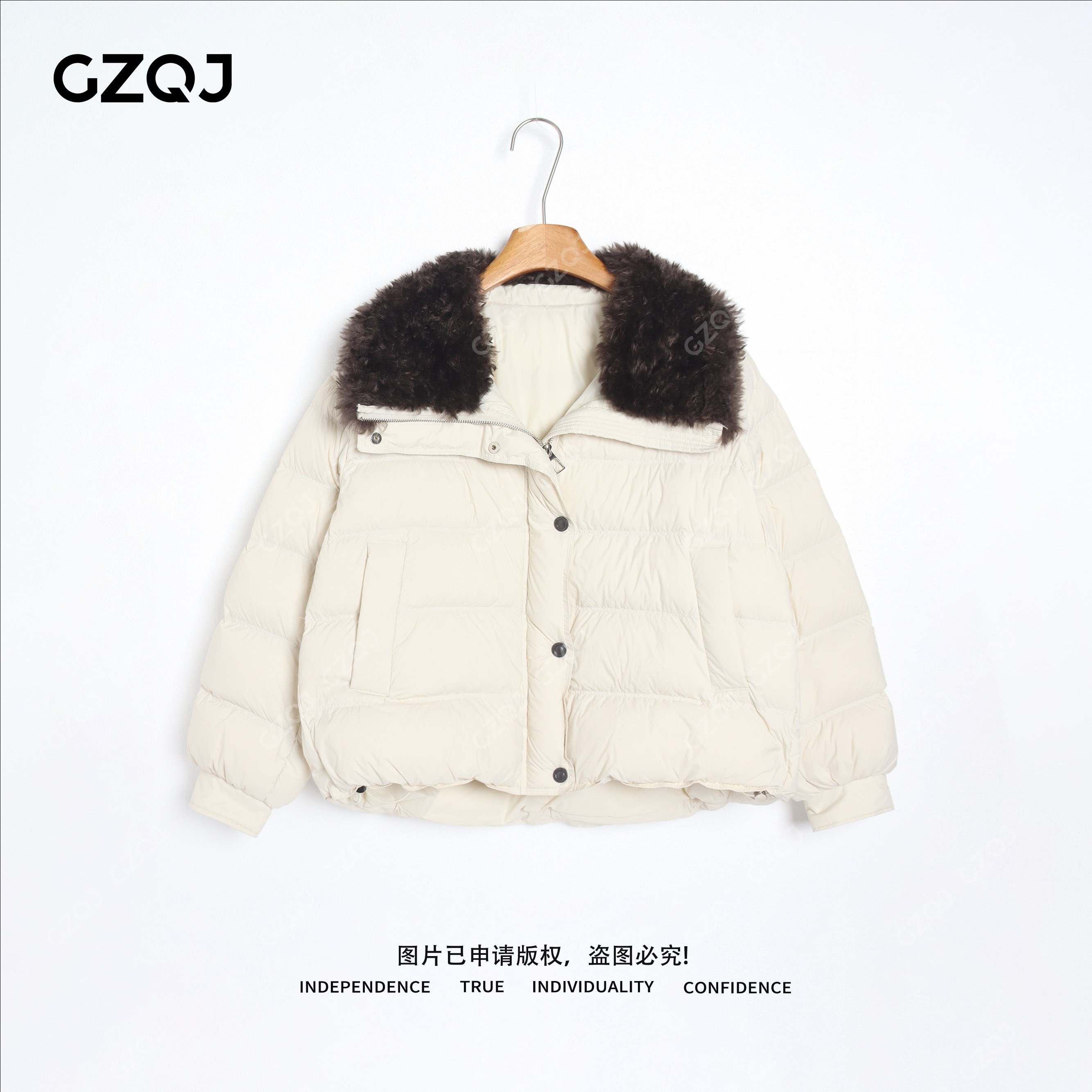 老琴私服【雪顶摩卡】90白鸭绒保暖加厚毛领羽绒服外套女冬款 68121