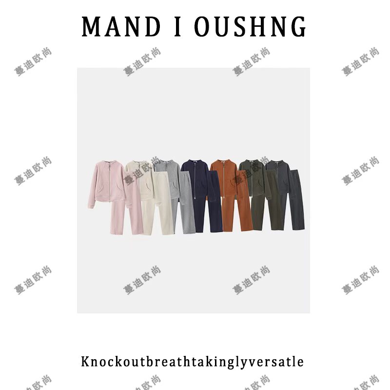 【曼姐专属】2025秋冬季新款立领拼接口袋双拉链套装时尚（975-1015）