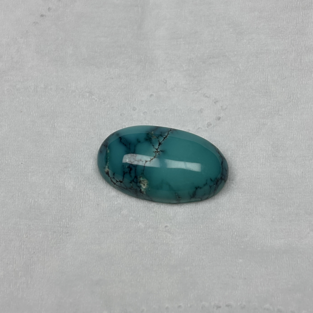 湖北十堰天然原矿绿松石水草纹戒面尺寸9.8x17.1x4.9mm