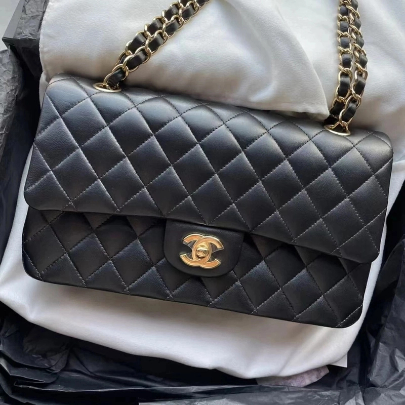 99新 Chanel/香奈儿 【杨贵妃专属】cf经典中号黑金光面口盖包