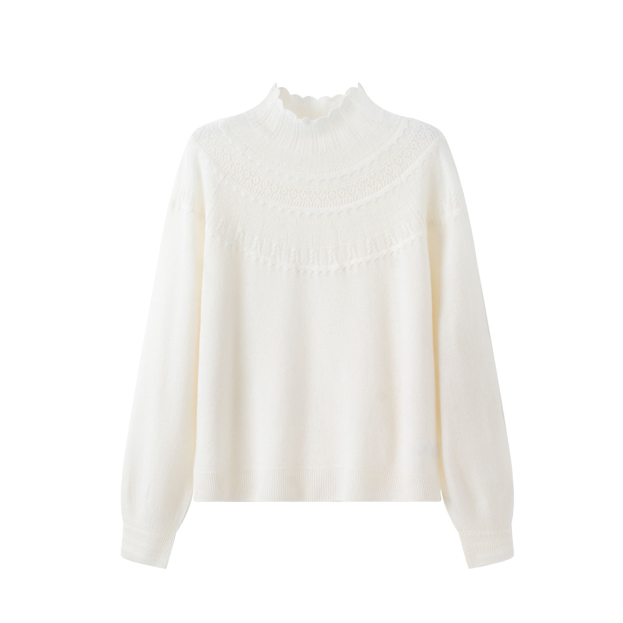 XIYA LIKES【南法之约】羊毛毛衣波浪半高领镂空针织衫xyH512052