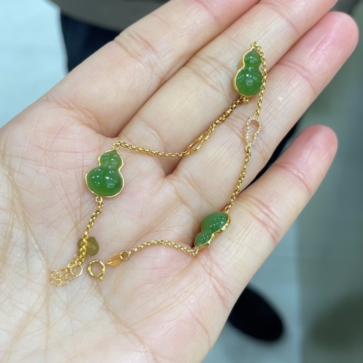和田玉18K金镶嵌手链