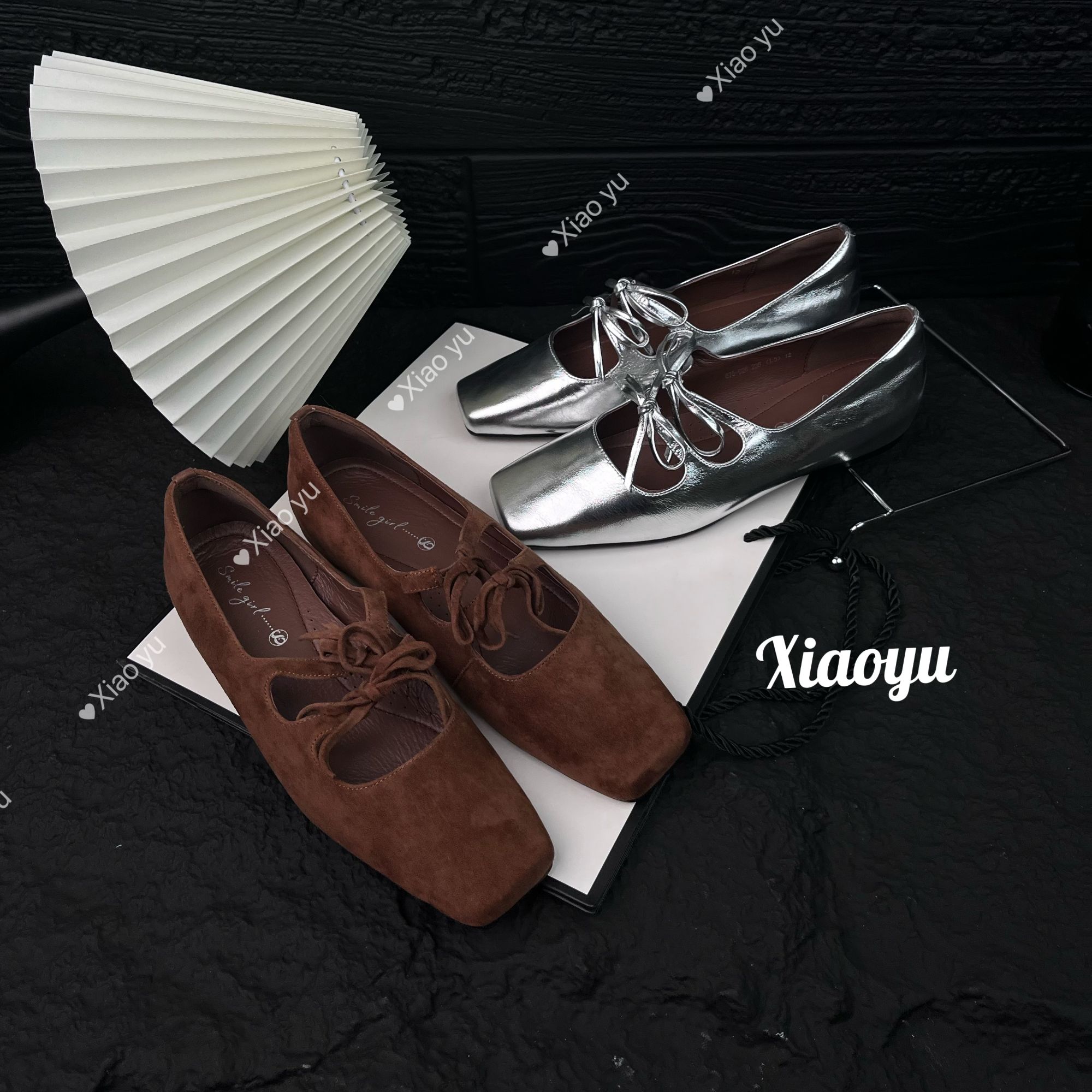 【现货】2025新款春秋复古方头双蝴蝶结内增高芭蕾舞单鞋875-926