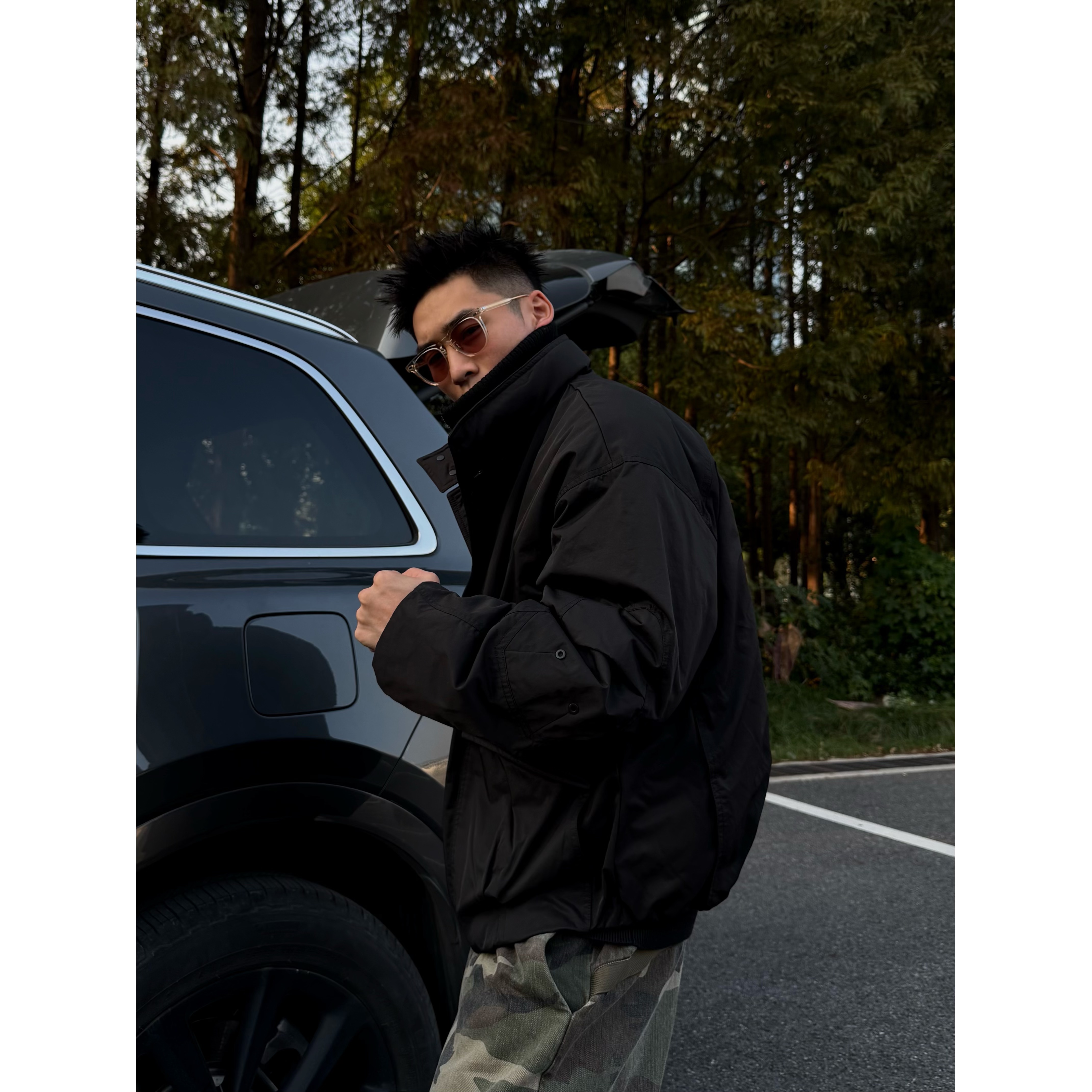 SFANG 男士美式90白鸭绒针织立领假两件厚款休闲保暖休闲羽绒外套