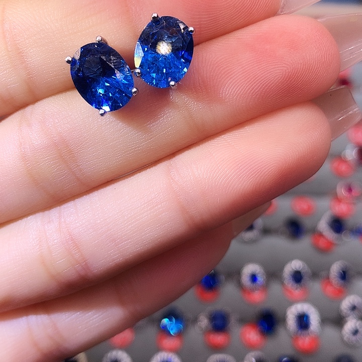 蓝宝石耳饰银S925镶嵌