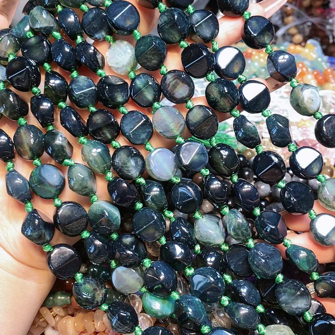 玛瑙/玉髓散珠天热龙鳞绿玛瑙14✖️15mm一条