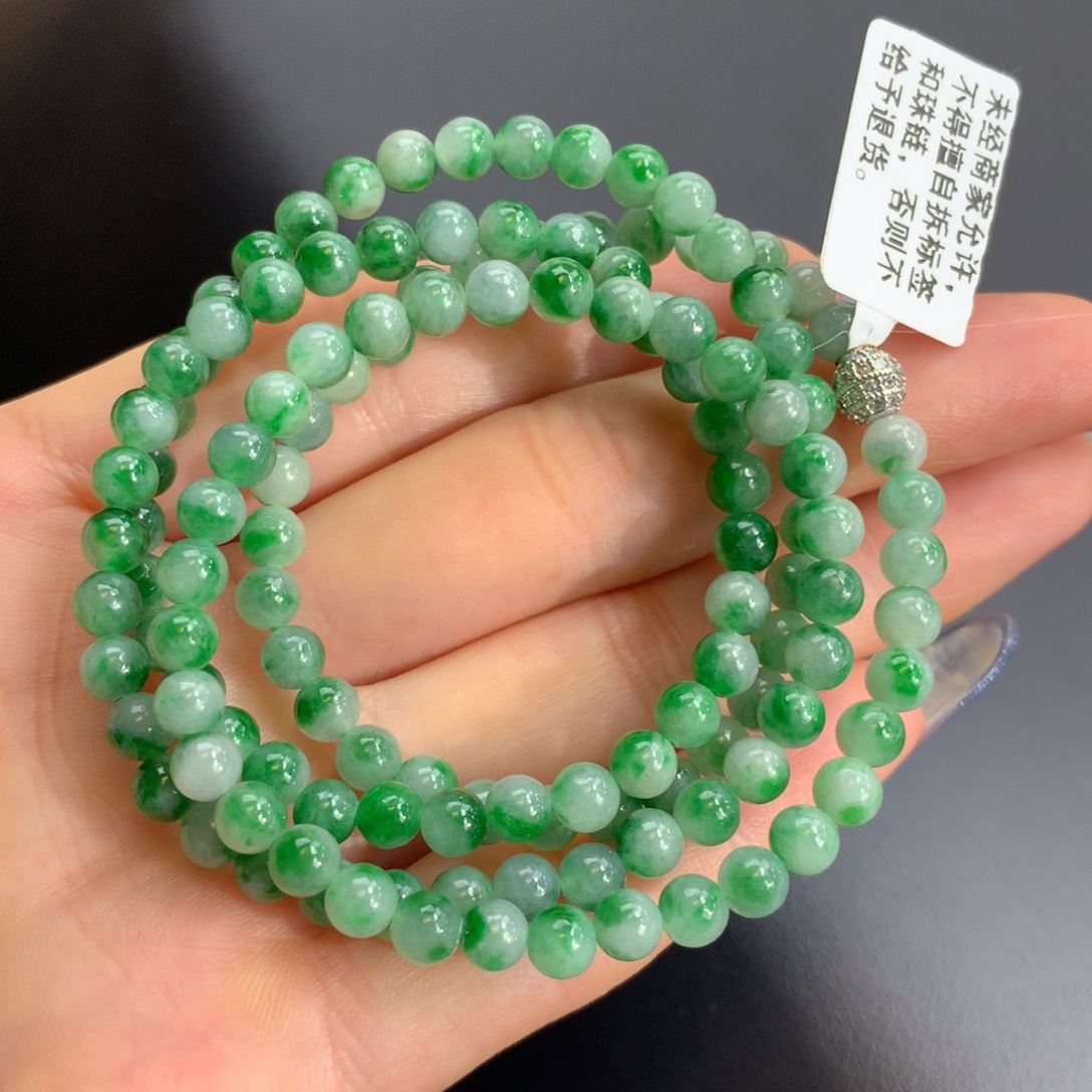 翡翠手链未镶嵌冰润绿花项链卡5.1m m