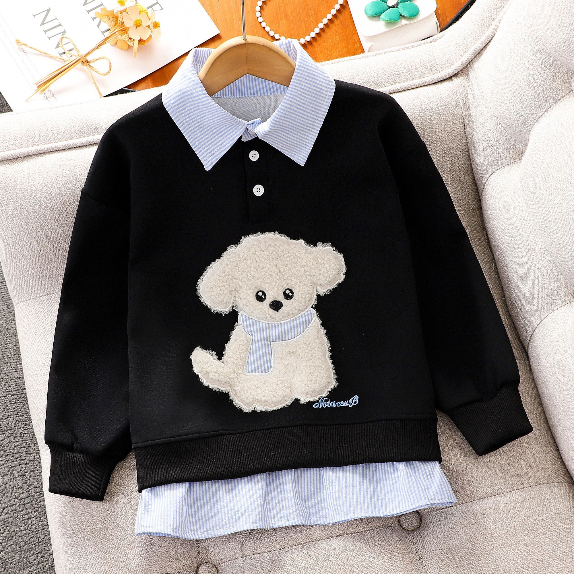 [跃力者原创女童卫衣]秋季新款。宽松。卡通。假两件。套头装外套长袖