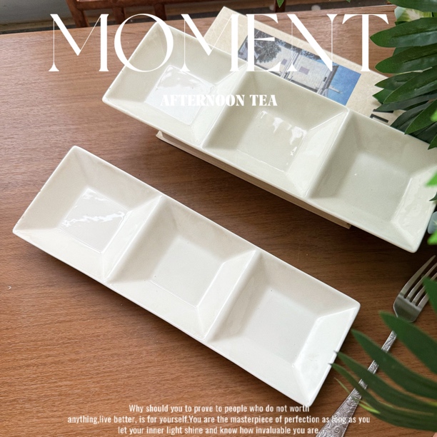 【三格长盘】造型盘！12英寸30㎝家用多功能调料盘骨瓷餐具纯白盘