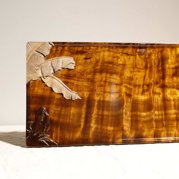 金丝楠阴沉木芭蕉小品水波纹茶盘