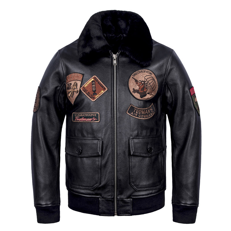 头层牛皮真皮皮衣头层牛皮夹克大码加棉毛领飞行服男装外套