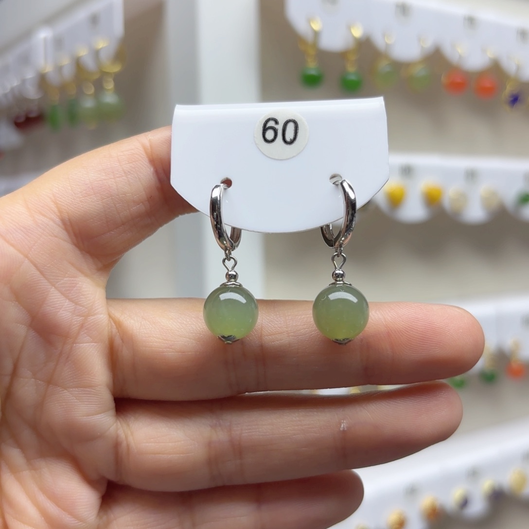 银S925镶嵌和田玉耳饰