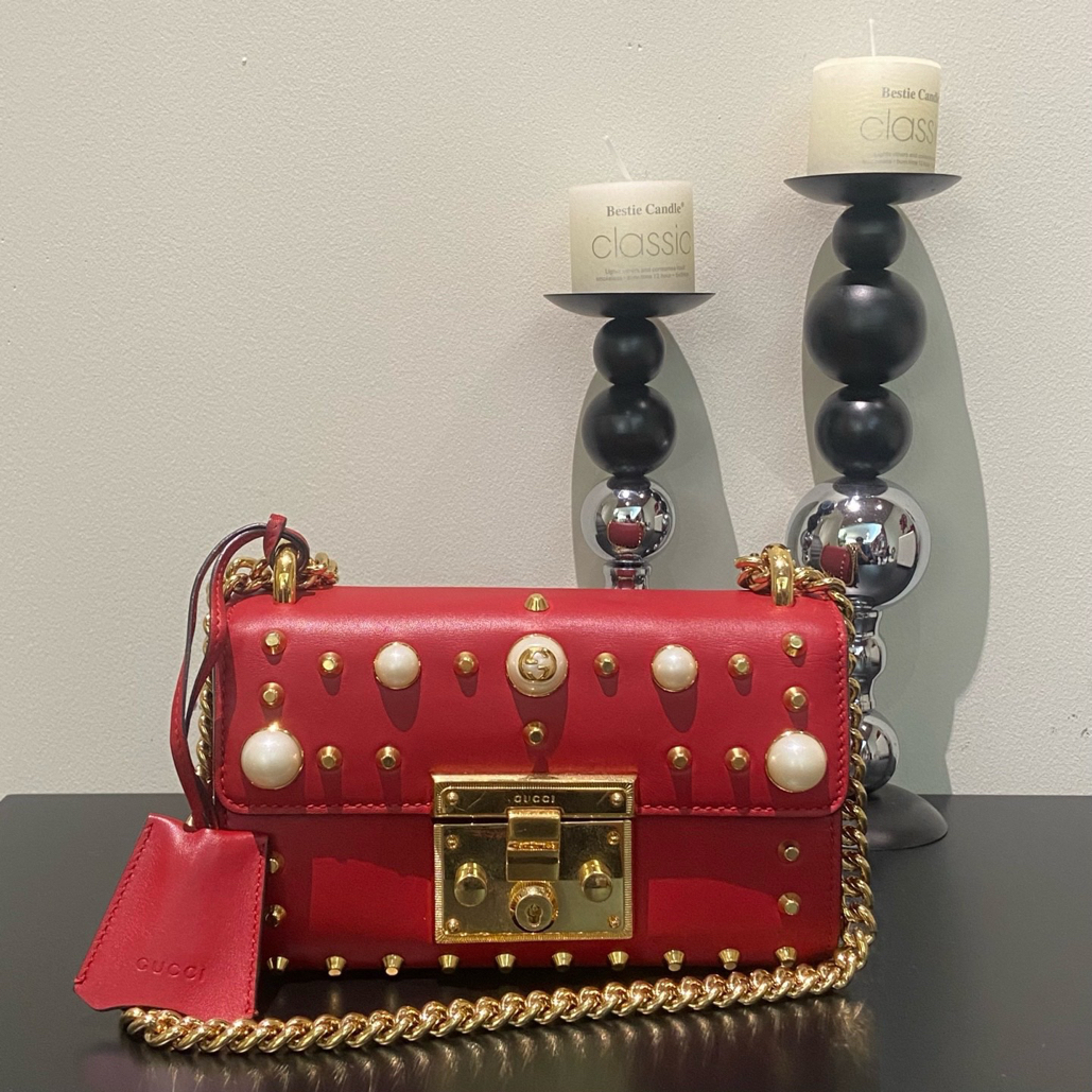 95新 GUCCI/古驰 月光宝盒红色手提斜挎包