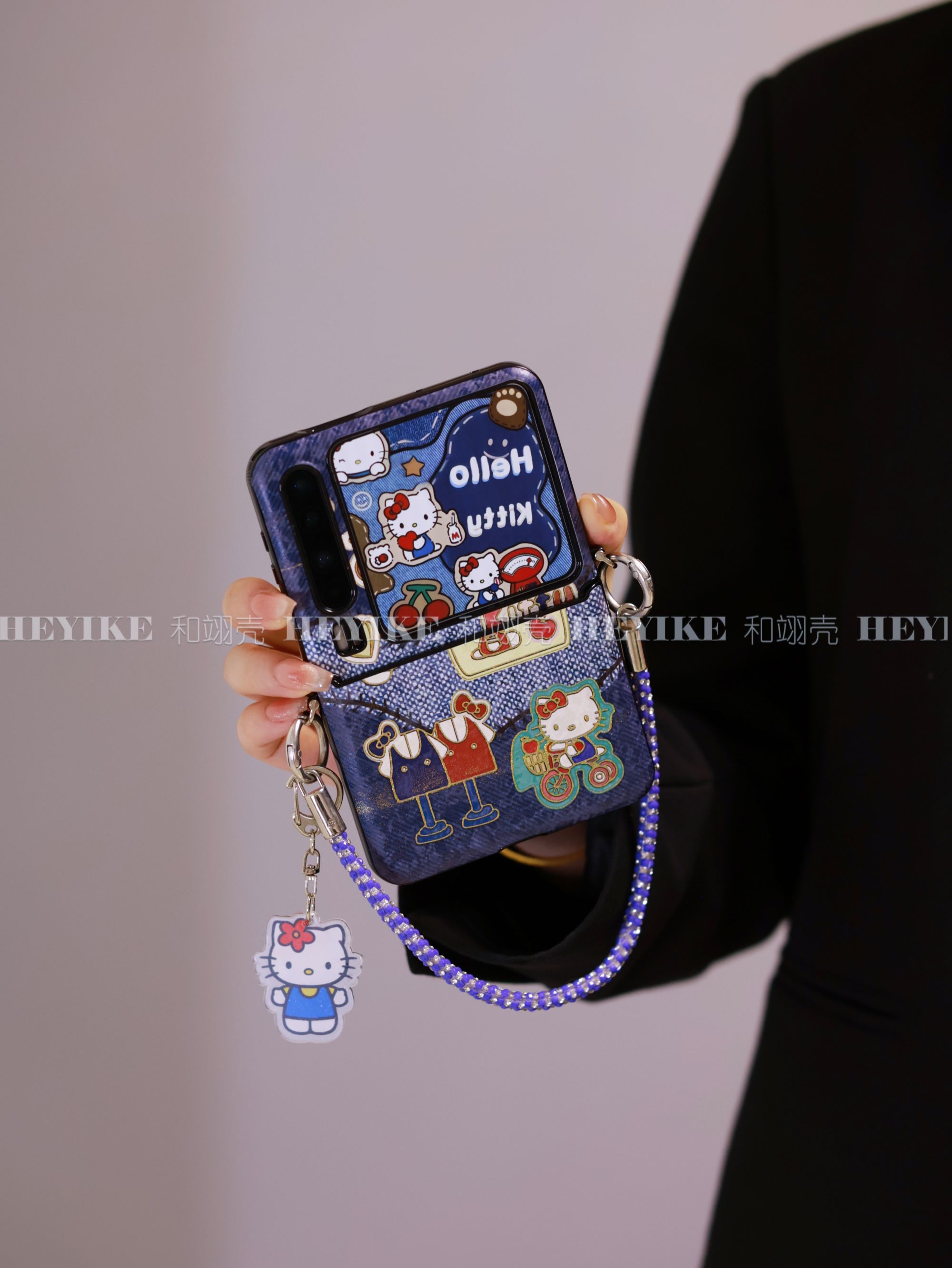 潮牌牛仔KT适用华为purax手机壳折叠小米mixflip2斜挎pocket2个性