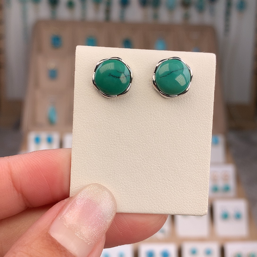 绿松石银S925镶嵌耳饰