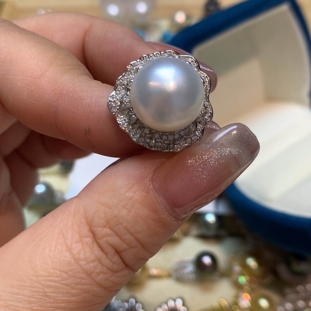 海水珍珠戒指银S925镶嵌