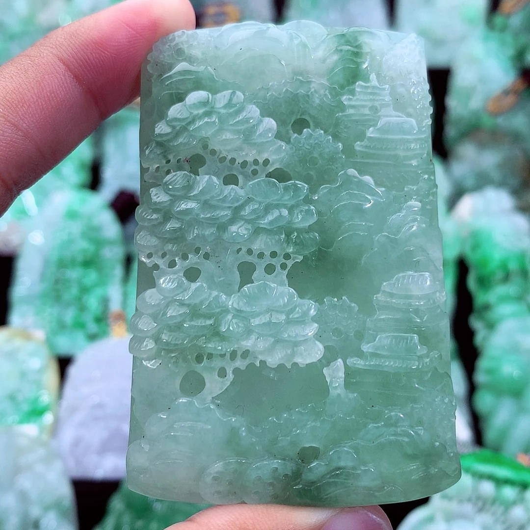 天然A货翡翠山水牌