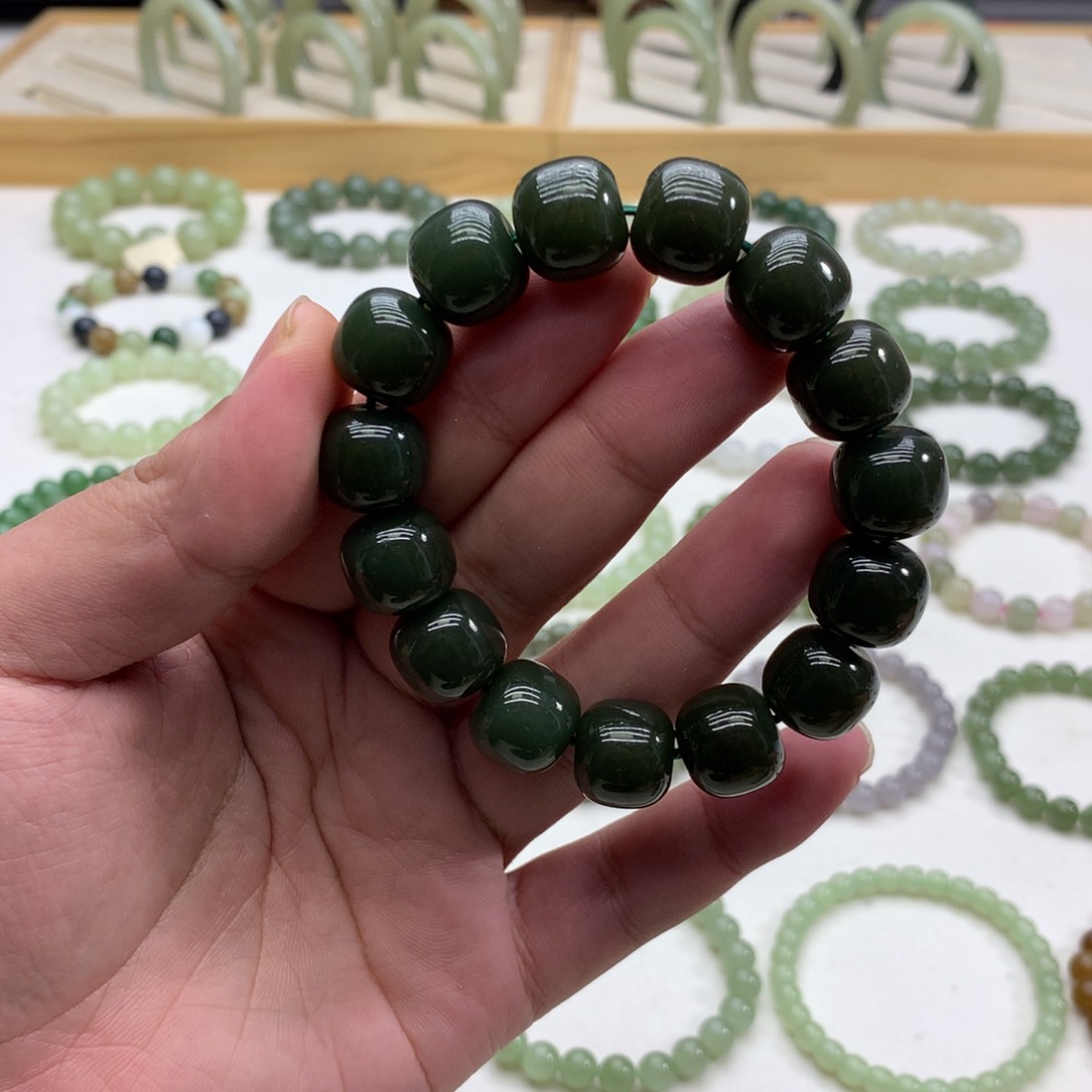 和田玉手串（青黄口14）未镶嵌